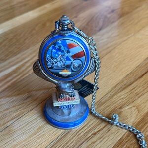 Harley-Davidson Blue and Silver Pocket Watch with Stand
